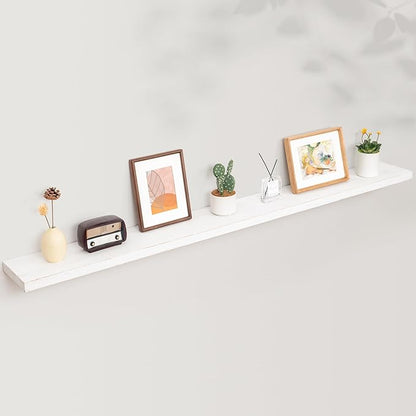 Rustic Elm Wood Floating Shelves - 72'' W x 8" D Wall Mounted Mantel Shelf with Invisible Bracket, Large Long Storage Shelves for Living Room, Bedroom, Kitchen, Bathroom, White Wash