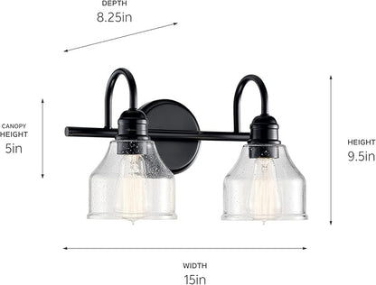 Kichler 2-Light Bathroom Vanity Light Fixture with Satin Etched Glass, Traditional Style Bath Light in Tannery Bronze for Over Mirror (12.25" x 8" x 8"), 5336TZS