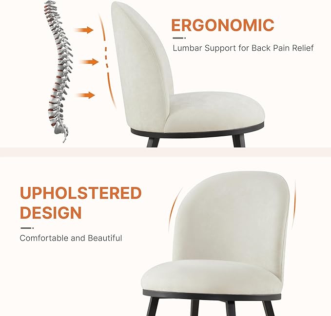 KISLOT Dining Chairs Set of 6, Fabric Upholstered Dining Room Chairs with Ergonomic Backrest & Metal Legs, Modern Kitchen Side Chairs for Home, Restaurant, and Café, Ivory, 2 Boxs