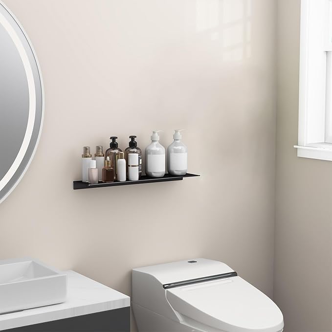 Danpoo Metal Wall Shelf, Black Floating Shelf, 20" Display Shelves for Wall Storage, Long Bathroom Shelf Wall Mounted