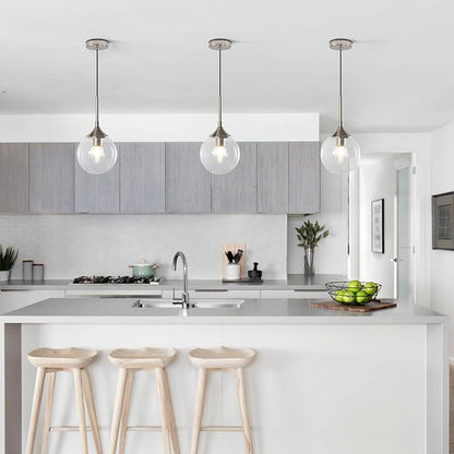KCO Lighting 7.1” Glass Globe Pendant Light Brushed Nickel Ceiling Light Fixture Mid Century Modern Pendant Lights Kitchen Island Small Bubble Glass Pendant Light