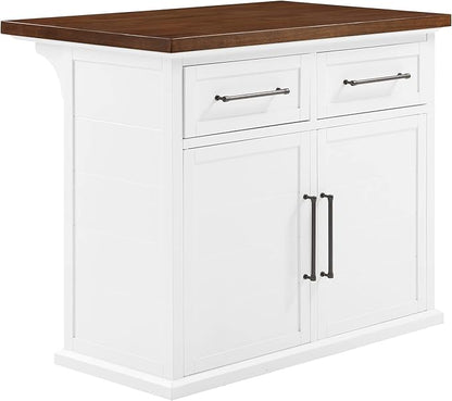 Crosley Furniture Bartlett Kitchen Island with Wood Top, White/Walnut