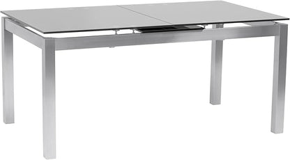 Armen Living Ivan Extendable Dining Table with Tempered Glass Top and Brushed Stainless Steel Finish, Gray, Dining Height