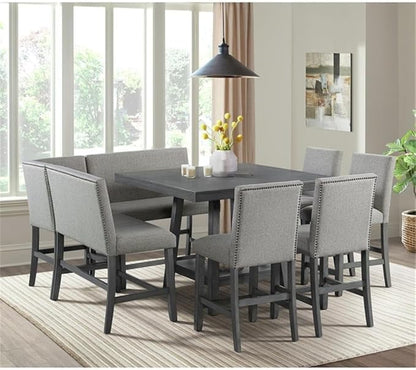 Pemberly Row Counter Corner Bench, 22" W x 22" D x 40" H, Upholstered Back in Gray, Foam-Filled Seat, Nailhead Trim, Rubberwood Frame, Versatile Seating for Kitchen or Dining Room