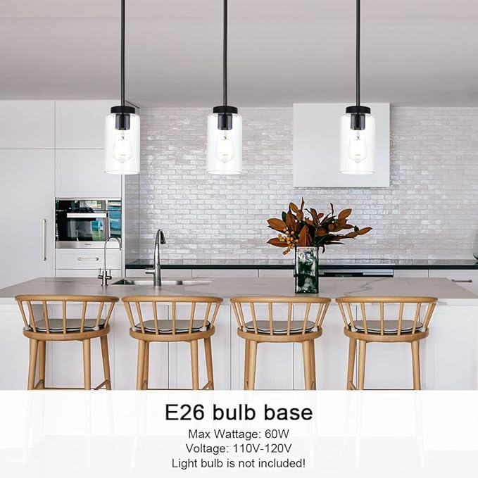 VINLUZ One Light Chandeliers Modern Clear Glass Pendant Lighting Black Dining Room Lighting Fixtures Hanging Contemporary Lamp Semi Flush Mount Ceiling Lights