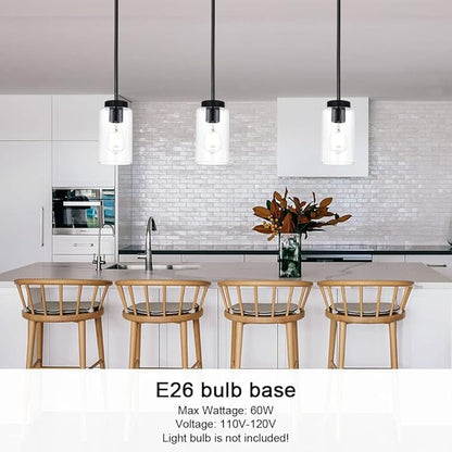 VINLUZ One Light Chandeliers Modern Clear Glass Pendant Lighting Black Dining Room Lighting Fixtures Hanging Contemporary Lamp Semi Flush Mount Ceiling Lights