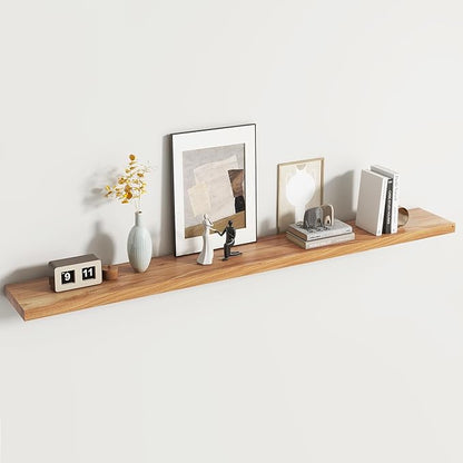 Venusmiles Reclaimed Elm Wood Floating Shelf for Wall, Flat Edge 72" W x 9.2" D x 1.4" H, Large Invisible Wall Mounted Shelf for Living Room Bedroom Kitchen Bathroom Decor, Natural Finish 1 Pack