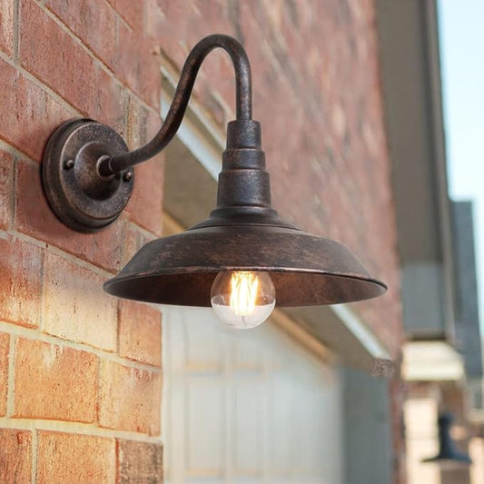 2-Pack Outdoor Gooseneck Barn Light 10" Retro Exterior Wall Light Iron Art Dome Farmhouse Wall Sconces Anti-Rust Waterproof Outdoor Light for House Porch Garage Entryway