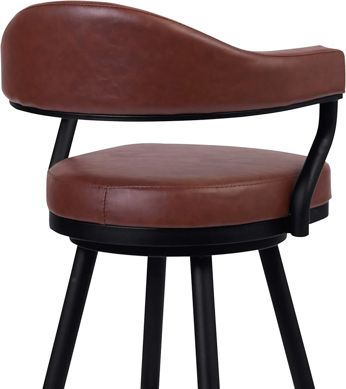 Armen Living Justin Modern Farmhouse 30" Seat Height Swivel Vintage Coffee Faux Leather Bar Stool with Black Metal Legs for Kitchen Island Counter, Set of 2