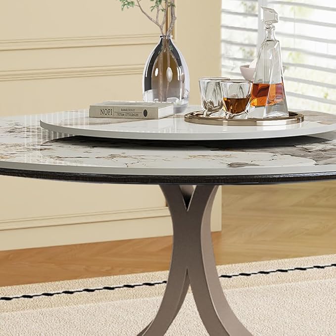 Modern Sintered Stone Dining Table for 4-6, Luxury Rectangular Kitchen Dinette with Faux Marble Top & Heavy-Duty Metal Legs, Heat-Resistant Furniture for Dining Room (59")