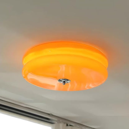 Bofea-Mid Century Modern Orange Glass Flush Mount Ceiling Lamp,Hallway Ceiling Light,Large Round LED Ceiling Light Fixture for Living Room,Bathroom, Bedroom.