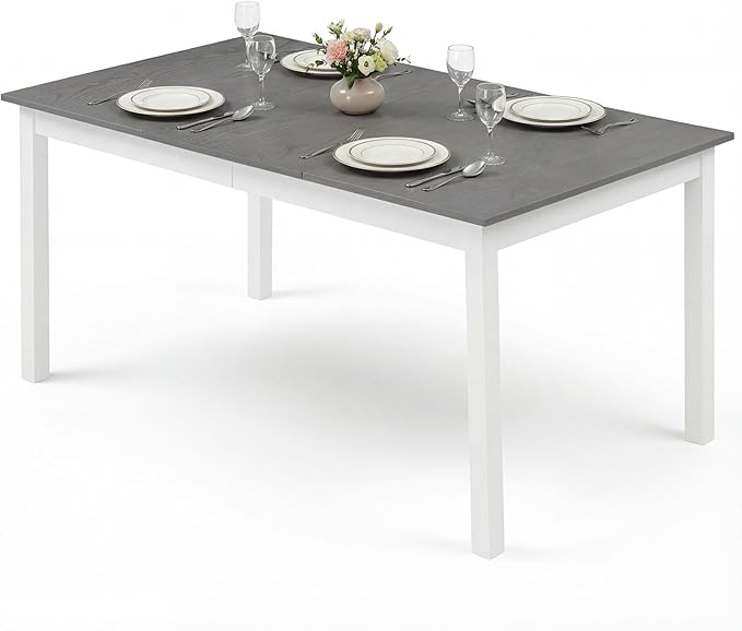 Giantex Dining Table for 4-6, 60" Rectangular Kitchen Table with Solid Rubber Wood Legs, Farmhouse Wooden Dinner Table for Dinette, Home Office, Living Room (Gray)