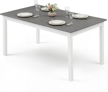 Giantex Dining Table for 4-6, 60" Rectangular Kitchen Table with Solid Rubber Wood Legs, Farmhouse Wooden Dinner Table for Dinette, Home Office, Living Room (Gray)