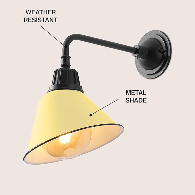JONATHAN Y 9.63" Matte Yellow/Black 1-Light Farmhouse Outdoor Sconce, Industrial LED Wall Light, Gooseneck Arm Barn Lamp with Metal Bell Shade for Porch, Patio, Kitchen, LED Bulb Included (JYL7612H)