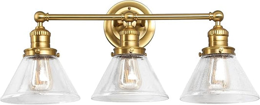 Design House Augustin Vanity Light, 3-Light, Seeded Glass Warm Glow, Dimmable, Up/Down Glow, Easy Installation, E26 Socket, Satin Gold, 25.9 in L x 8.3 in D x 11.1 in H, 589036-SG