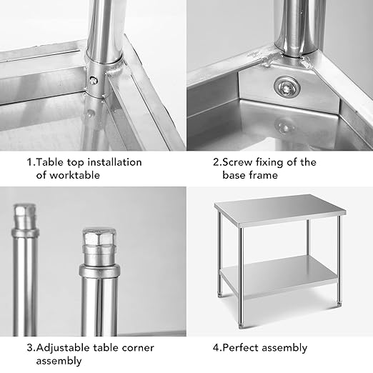 NSF Stainless Steel Table for Prep & Work 36 x 24 Inches,Commercial Heavy Duty Food Prep Worktable with Undershelf for Restaurant, Home and Hotel