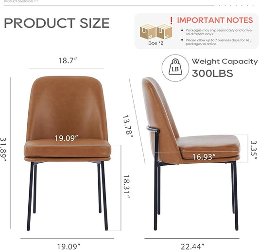 COLAMY Dining Chairs Set of 4, Modern Dining Chair, Leather Upholstered Dining Chairs, Kitchen Chairs with Curved Back and Metal Legs for Dining Room Kitchen Restaurant, Brown