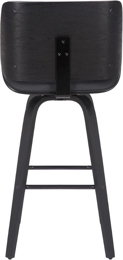 Armen Living Tyler 26" Counter Height Swivel Gray Faux Leather and Black Wood Bar Stool - Set of 2