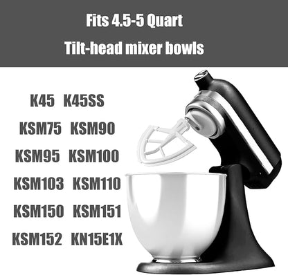 Flex Edge Beater for KitchenAid,Mixer Attachement Compatible With KitchenAid,Mixer Accessory,Fits Tilt-Head Stand Mixer Bowls For 4.5-5 Quart Bowls,Beater With Silicone Edges,White