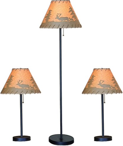 Catalina Lighting 19908-000 Rustic Cabin Lodge 3-Piece Table & Floor Lamp Set, LED Bulb NOT Included, 58", Forest Print,Set of 3