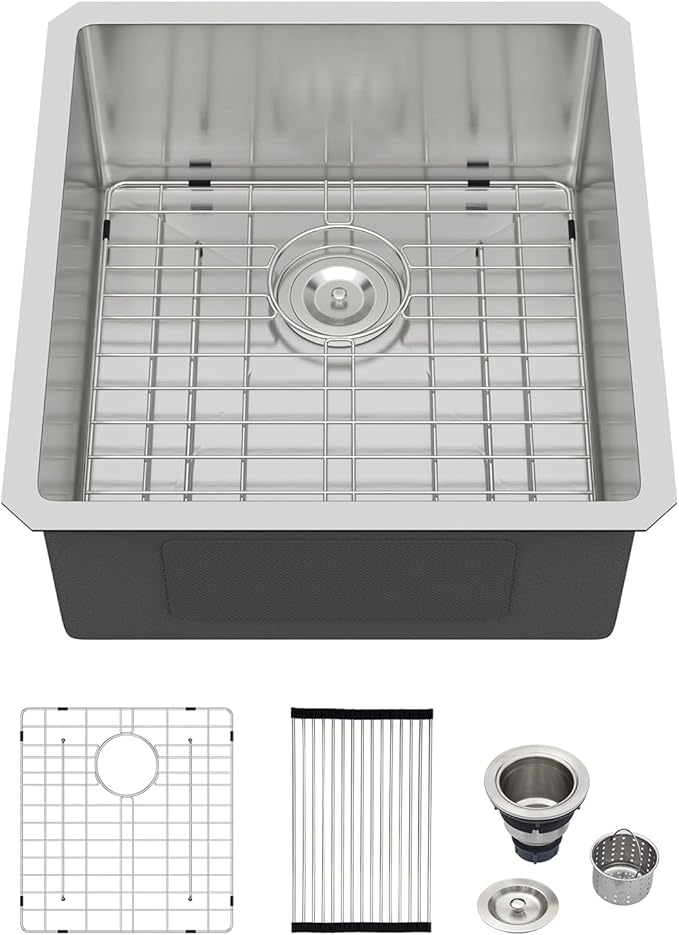 Logmey 17x19 Undermount Bar Sink,16 Gauge Heavy-Duty Stainless Steel Handmade Small Kitchen Sink,17x19x9 Single Bowl Utility Sink for RV & Prep Station