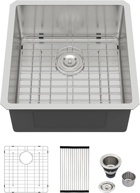 Logmey 17x19 Undermount Bar Sink,16 Gauge Heavy-Duty Stainless Steel Handmade Small Kitchen Sink,17x19x9 Single Bowl Utility Sink for RV & Prep Station
