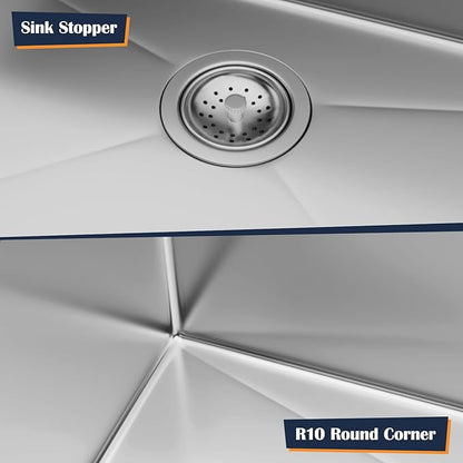 30 Inch Undermount Kitchen Sink - 30x19x9 Kitchen Sinks with Brushed, 18 Gauge 304 Stainless Steel Includes Drain Strainer, Deep Single Bowl Handmade Basin