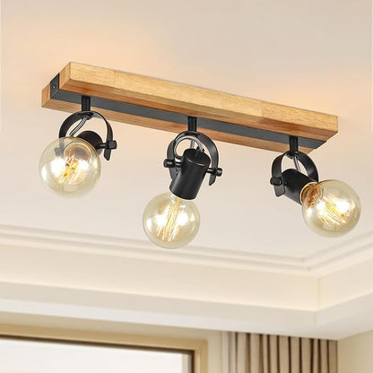 SEEBLEN Industrial Track Lighting Fixtures Ceiling, Farmhouse Wood Ceiling Spot Lighting,Rustic Kitchen Ceiling Light Fixtures for Kitchen Bedroom Bathroom Hallway.