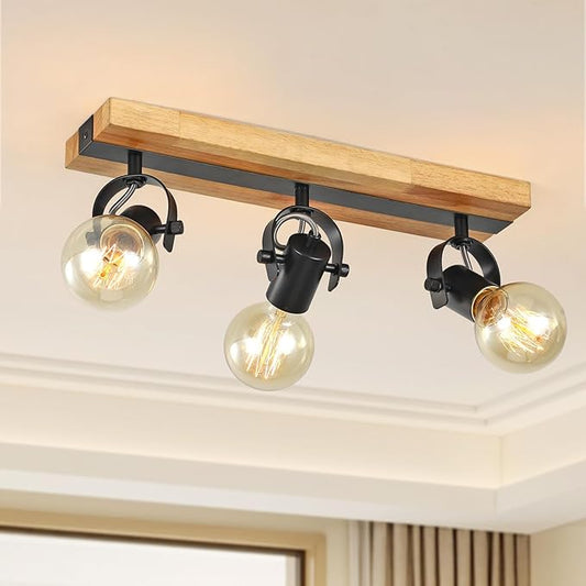 SEEBLEN Industrial Track Lighting Fixtures Ceiling, Farmhouse Wood Ceiling Spot Lighting,Rustic Kitchen Ceiling Light Fixtures for Kitchen Bedroom Bathroom Hallway.