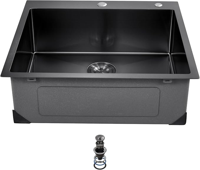 VEVOR 25" Recessed Kitchen Sink 9" Deep Top Mount Single Bowl Kitchen Sink 304 Stainless Steel Sink with Filter Basket Perfect for Home, RV, Laundry Room, Bar