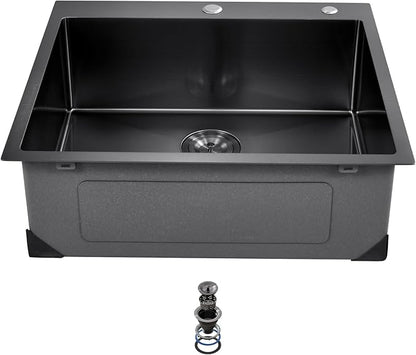 VEVOR 25" Recessed Kitchen Sink 9" Deep Top Mount Single Bowl Kitchen Sink 304 Stainless Steel Sink with Filter Basket Perfect for Home, RV, Laundry Room, Bar