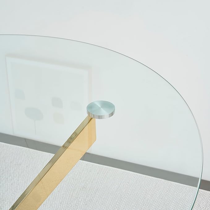 Round Glass Dining Table,Glass Dining Room Table with Metal Legs, Modern Glass Kitchen Table for Home, Kitchen, Dining Room