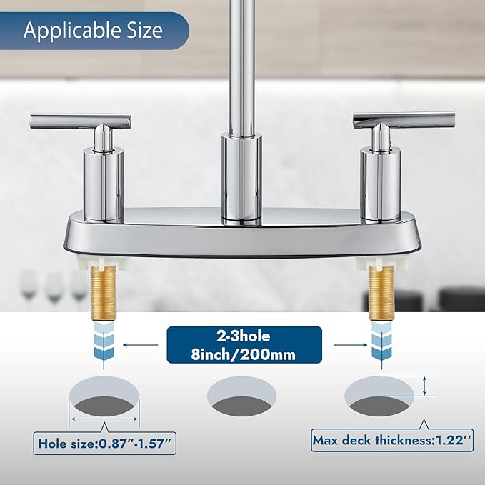Kitchen Faucets, High Arc 360°Rotating Spout Kitchen Sink Faucet 2 Handle 8 Inch Centerset RV Kitchen Faucet with Supply Lines, 3 Hole Kitchen Faucet Without Side Sprayer, Polish Chrome