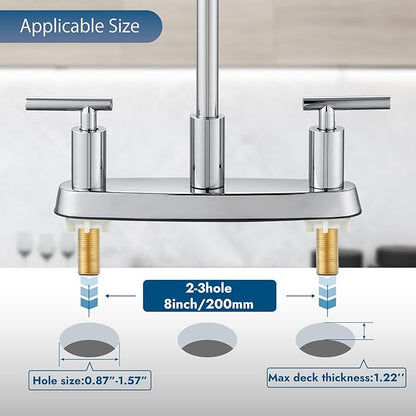 Kitchen Faucets, High Arc 360°Rotating Spout Kitchen Sink Faucet 2 Handle 8 Inch Centerset RV Kitchen Faucet with Supply Lines, 3 Hole Kitchen Faucet Without Side Sprayer, Polish Chrome