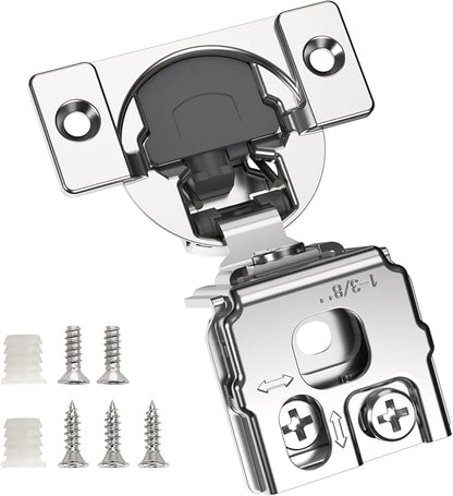 Chibery 50 Pack 1-3/8" Overlay 3D Soft Close Concealed Hinge for Face Frame Door, Smooth Slow Self Closing Hinges, Satin Nickel, Hidden 105° Open Angle Stainless Steel Hinge for Kitchen Cabinet Door