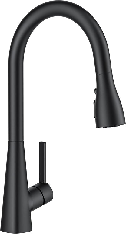 FORIOUS Black Kitchen Faucet with Pull Down Sprayer, Classic High Arc Stainless Steel Faucet for Kitchen Sink, Single Handle for 1 or 3 Hole Decks for RV Bar Farmhouse Laundry Camper