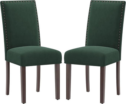 COLAMY Green Velvet Dining Chairs Set of 2 – Upholstered Kitchen & Dining Room Chairs with Nailhead Trim, Soft High-Density Cushion and Solid Wood Legs for Dining Room, Kitchen, Living Room