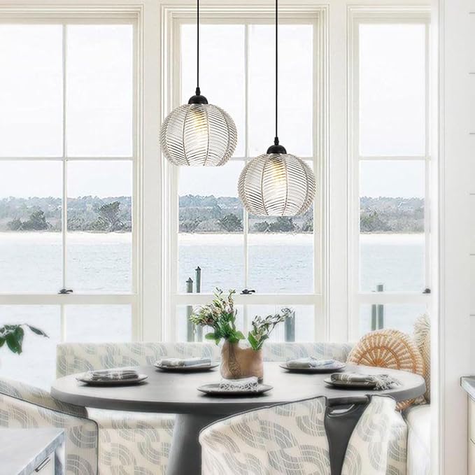 Glass Globe Pendant Lights, Clear Ribbed Glass Shade Mid Century Modern Pendant Light fixtures Pumpkin Design Black Adjustable Cord Ceiling Pendant Light Kitchen Island Dining Bedroom