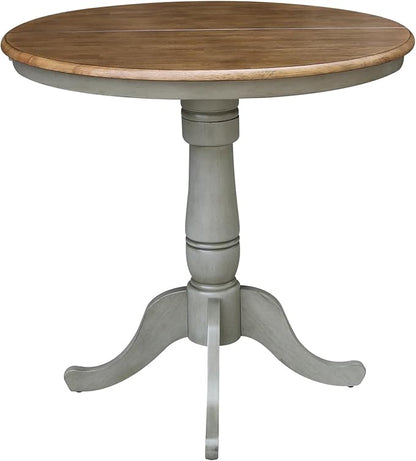 IC INTERNATIONAL CONCEPTS 36" Round Solid Wood Distressed Hickory/Stone Table with 12" Leaf-Counter Height