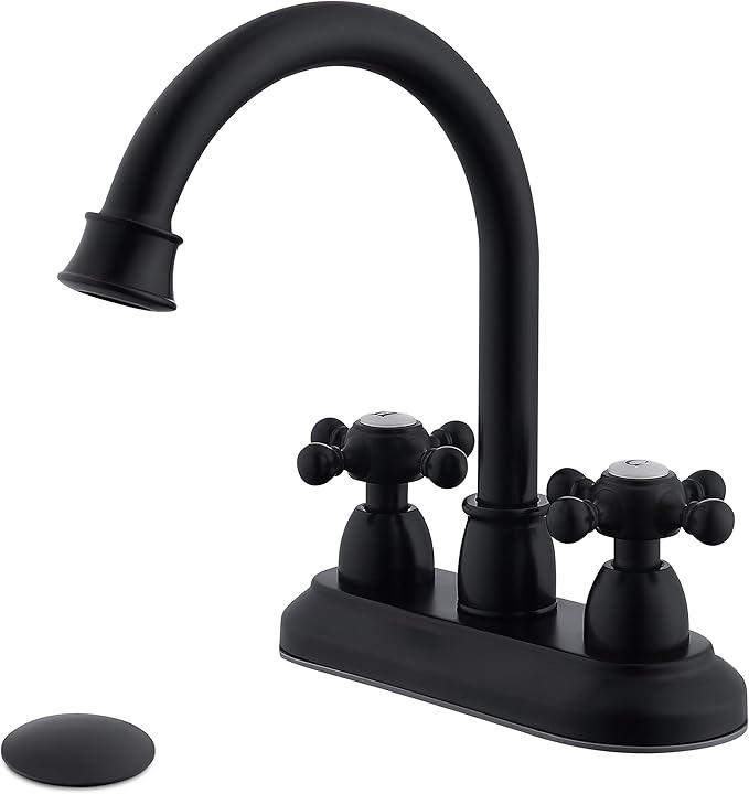 4-Inch Bathroom Sink Faucet Matte Black, Vintage 2-Handle Centerset Vanity Faucet for Bathroom Sink