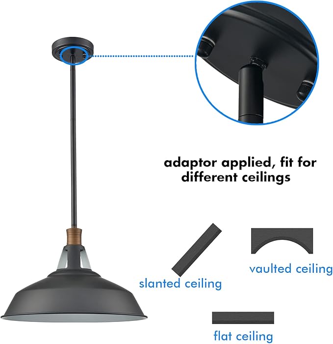 CLAXY Rod Pendant Light Black Barn Farmhouse Pendant Lighting Dimmable Kitchen Hanging Pendant Light Fixture-15.3"