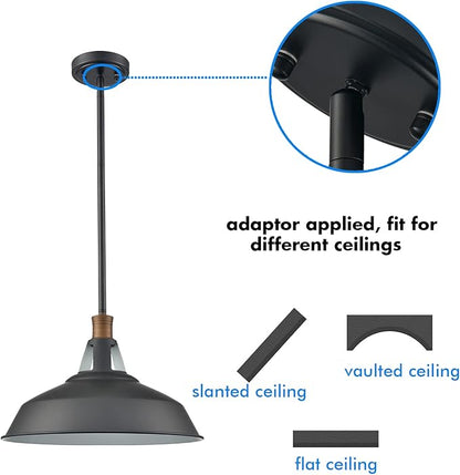 CLAXY Rod Pendant Light Black Barn Farmhouse Pendant Lighting Dimmable Kitchen Hanging Pendant Light Fixture-15.3"