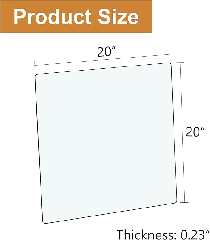 20"x20" Square Tempered Glass Table Top 1/4" Thick Flat Polish Eased Corners Side Table Replacement Clear Glass Tables Top for Living Room Patio Table Tops