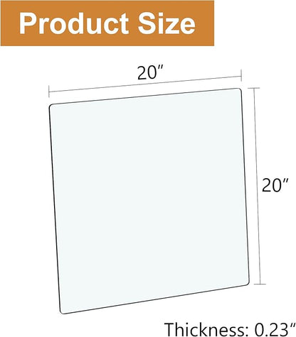20"x20" Square Tempered Glass Table Top 1/4" Thick Flat Polish Eased Corners Side Table Replacement Clear Glass Tables Top for Living Room Patio Table Tops