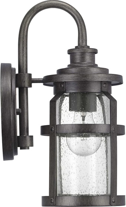 Progress Lighting Haslett Collection 1-Light Clear Seeded Glass Farmhouse Outdoor Small Wall Lantern Light Antique Pewter
