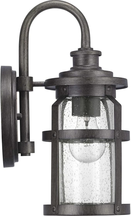 Progress Lighting Haslett Collection 1-Light Clear Seeded Glass Farmhouse Outdoor Small Wall Lantern Light Antique Pewter