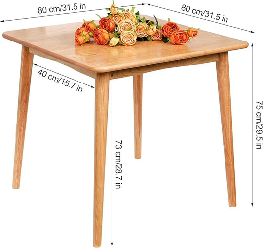 Square Dining Table 31.5“, Solid Wood Kitchen Table for Small Space, Midcentury Modern Wooden Kitchen Dining Table with Oak Finish, 31.5" L x 31.5" W x 29.5" H, Natural