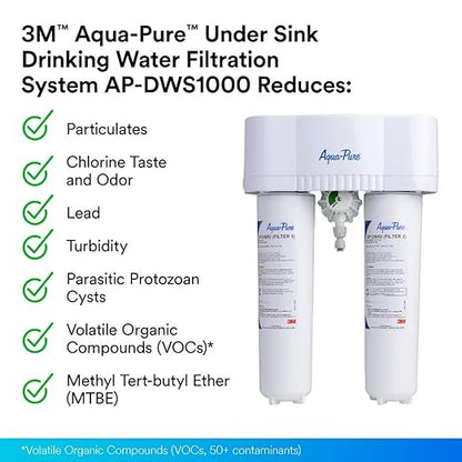 3M Aqua-Pure DWS1000 Under Sink Water Filter System, Removes Lead, Microplastics, Asbestos, Mercury, Particulates, Contaminants, VOC's