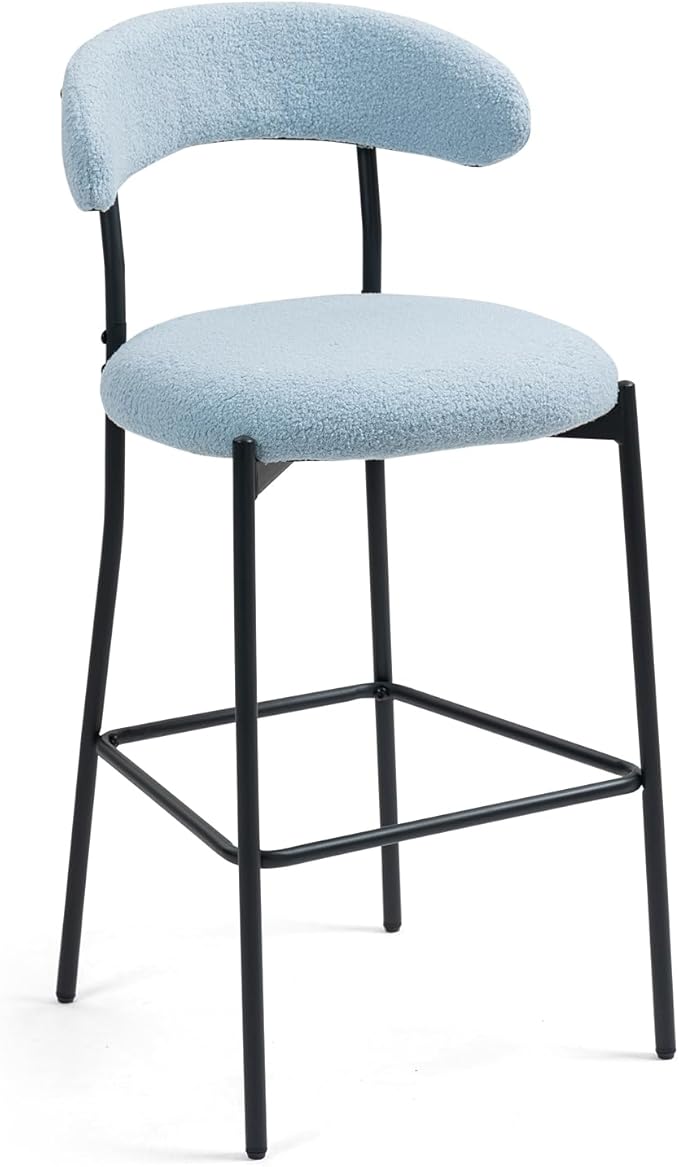 26'' Counter Height bar stools Fabric Cover Kitchen Island Counter bar Stool with Black Powder Coating Base and footrest(Blue)