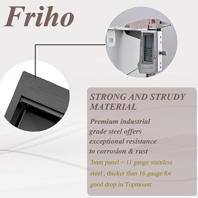 Friho Drop in Black Bar Sink, 15 x 15 Inch Stainless Steel Single Bowl Topmount Kitchen Sink, Handmade Bar Prep Sink,Outdoor Rv Single Bowl Kitchen Bar Sink with Cutting Board